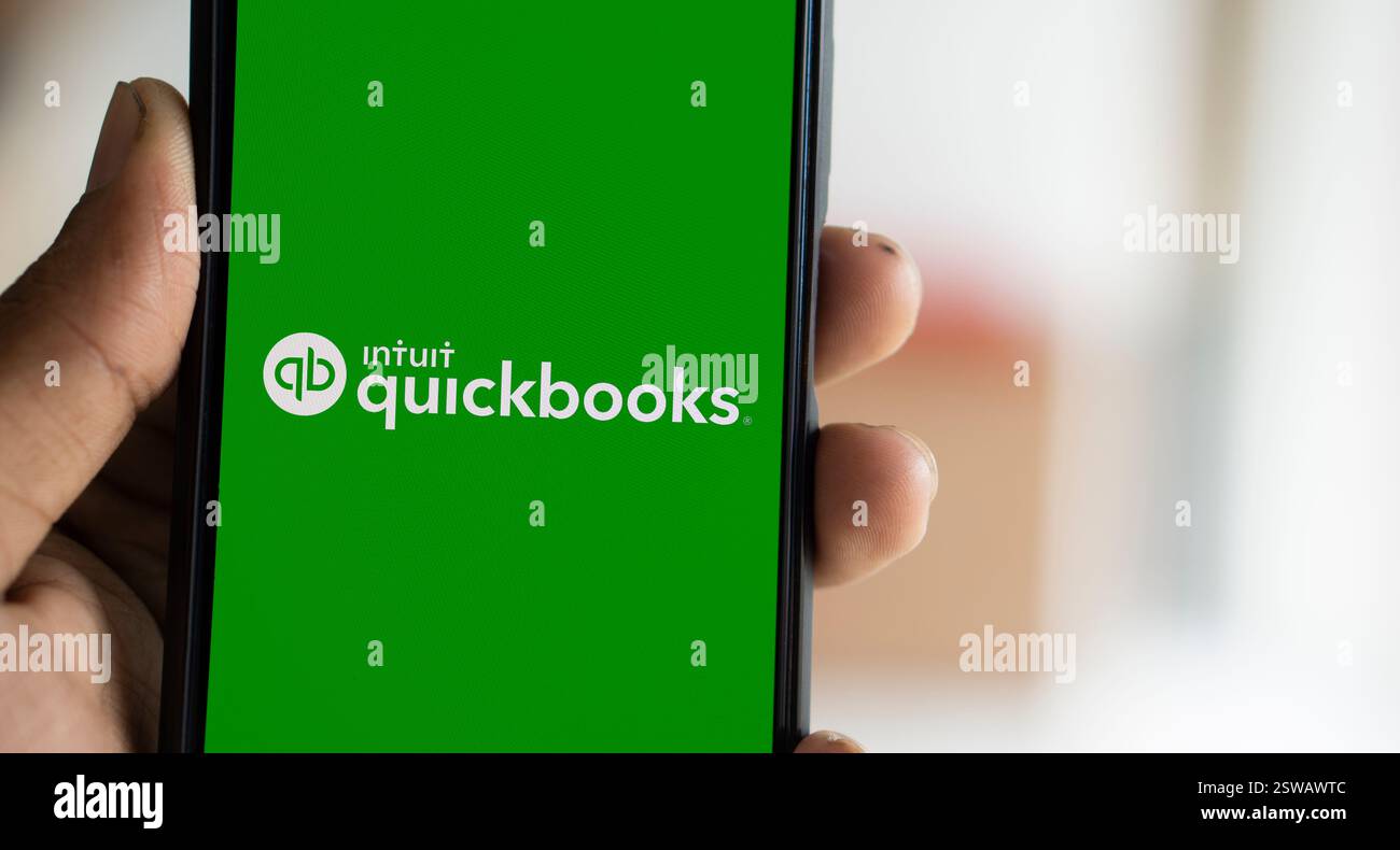 Dhaka, Bangladesh- 15 Oct 2024: Intuit quickbooks logo is displayed on smartphone. QuickBooks is an accounting software. Stock Photo