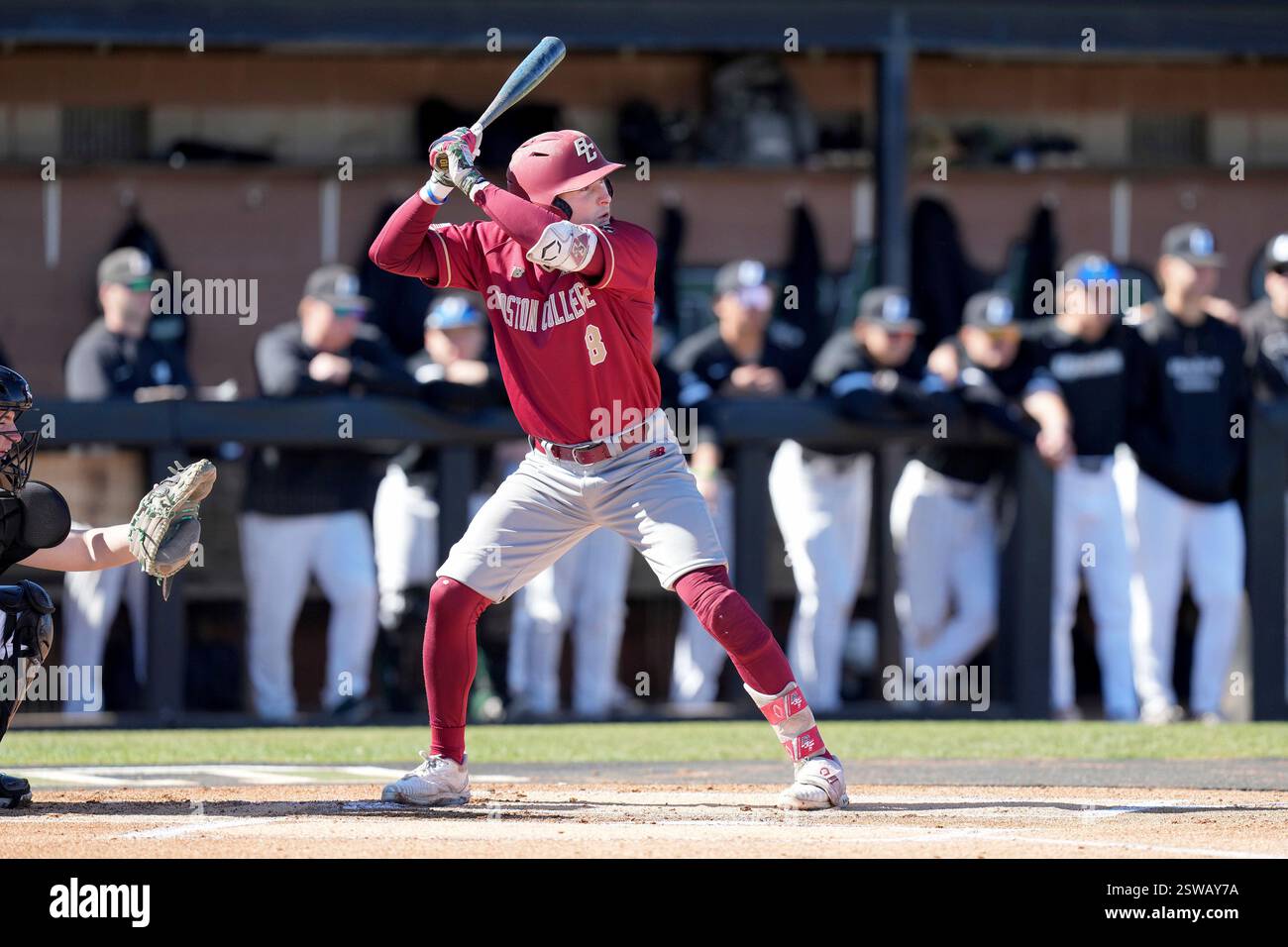 Third baseman Patrick Roche (8) of the Boston College Eagles at bat in ...