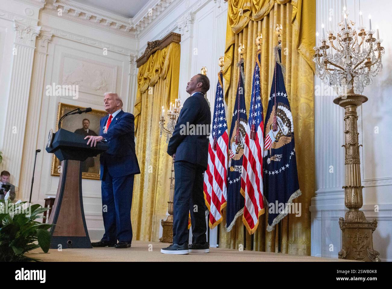 US President Donald J. Trump, with US professional golfer Tiger Woods
