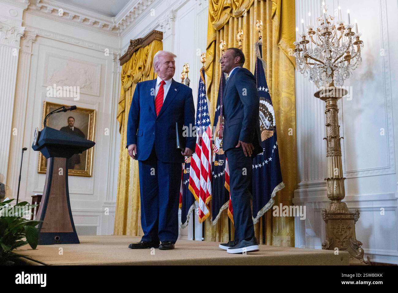 US President Donald J. Trump, with US professional golfer Tiger Woods