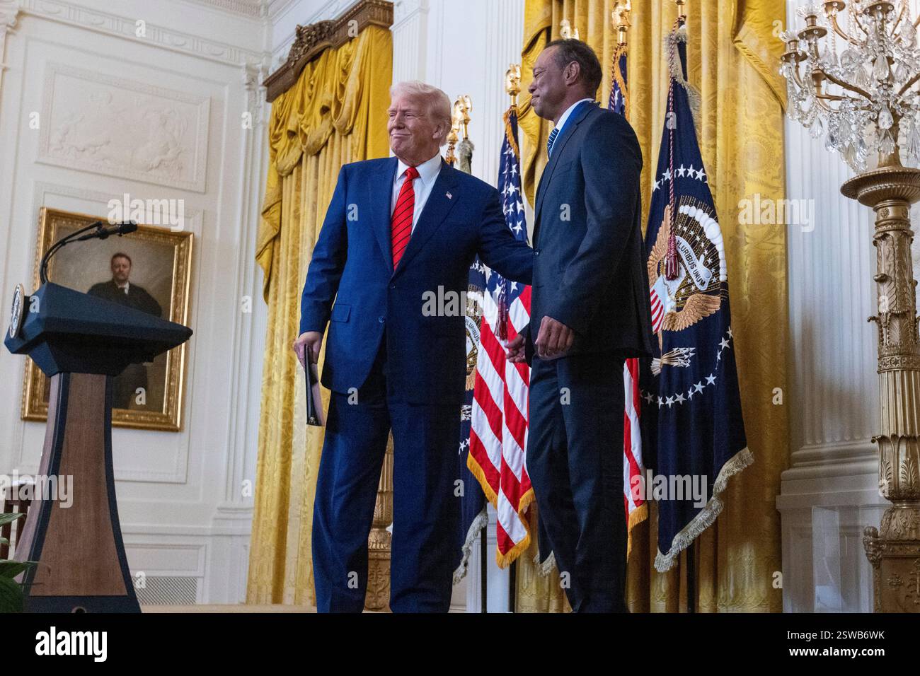 US President Donald J. Trump, with US professional golfer Tiger Woods