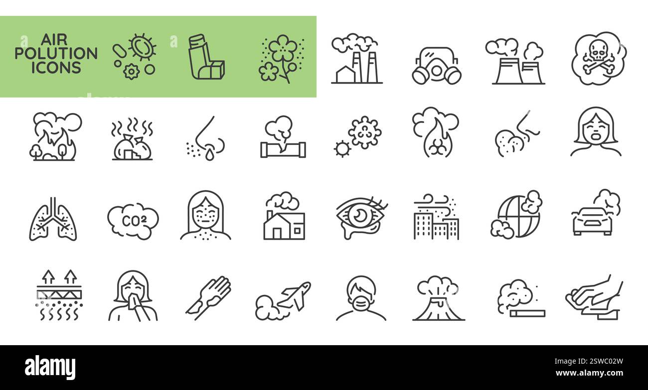 Air Pollution icons. Set of 31 air pollution trendy minimal icons ...