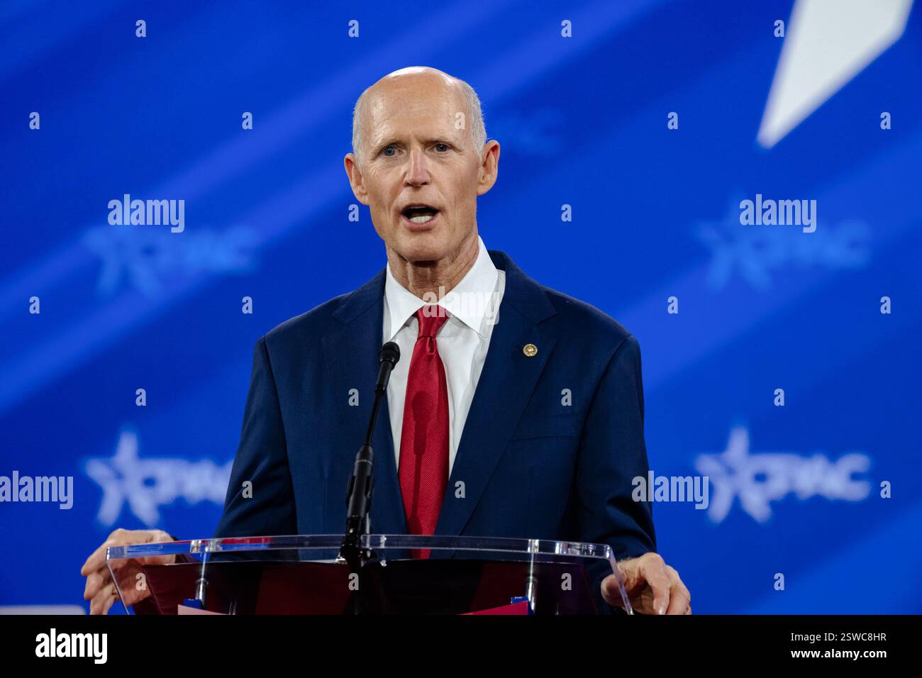 Florida Senator, Rick Scott speaks at CPAC 25, in Washington DC, on