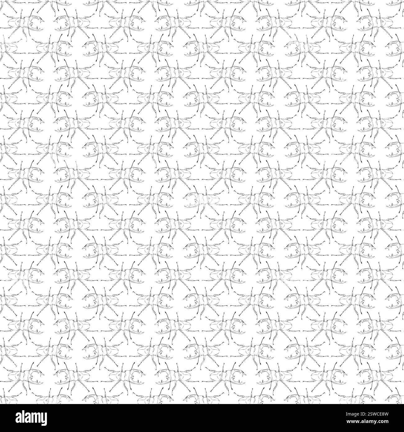 Stag beetle. Seamless pattern. Doodle style. Stock Vector