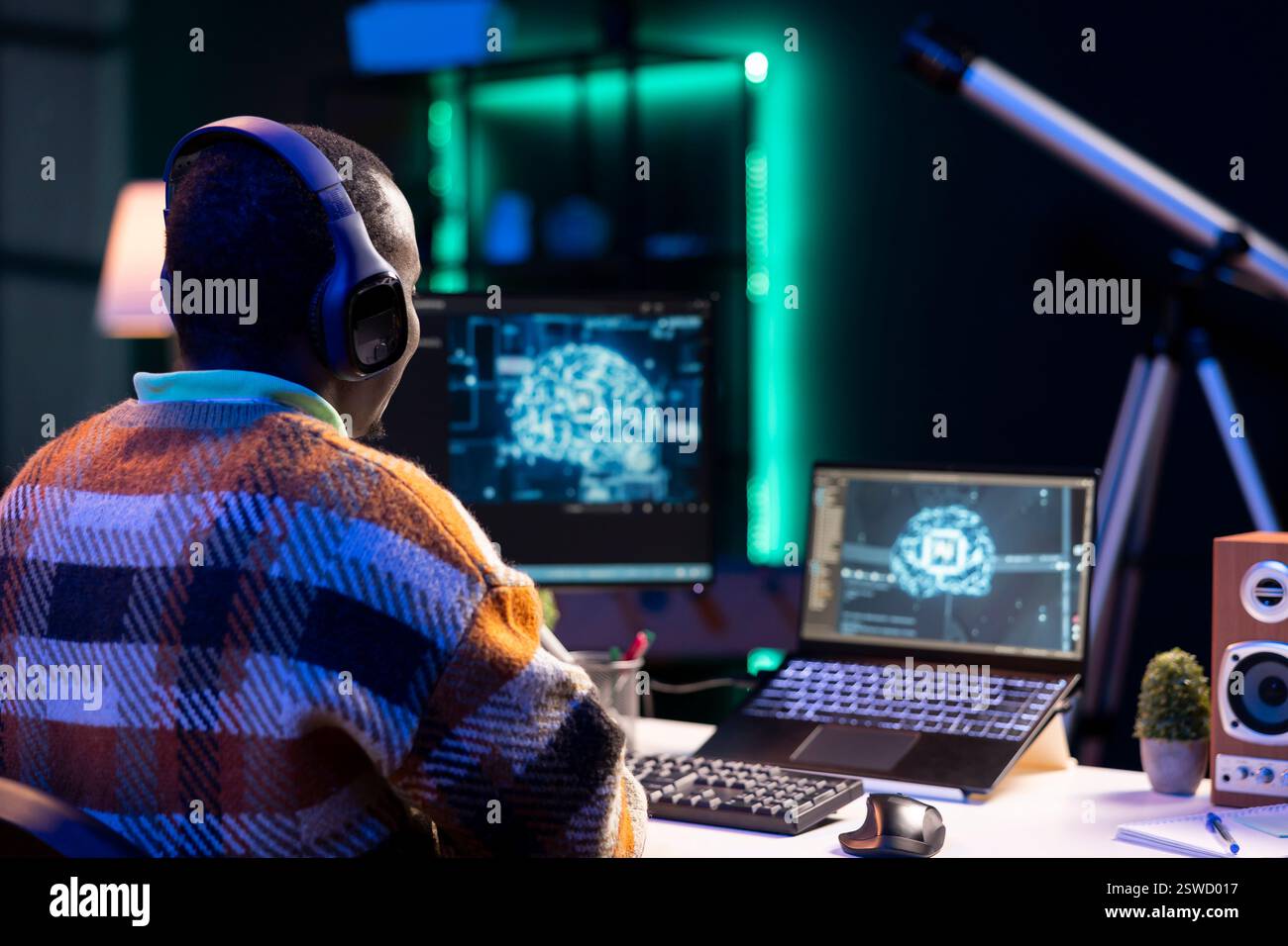Professional male developer manages neural hi-res stock photography and ...