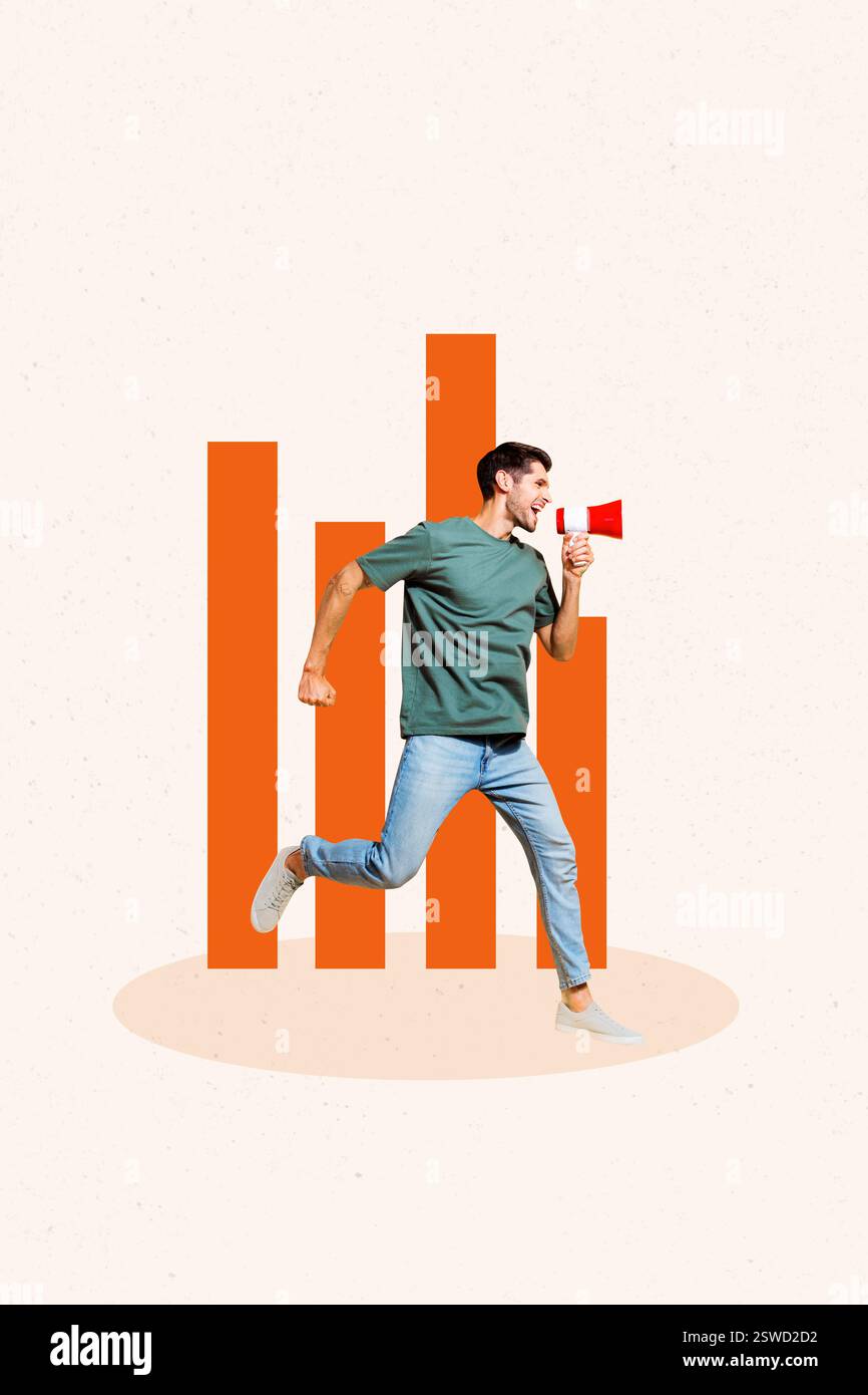 Promoting Vertical Image Vertical sketch 3d artwork collage poster of excited happy businessman ...