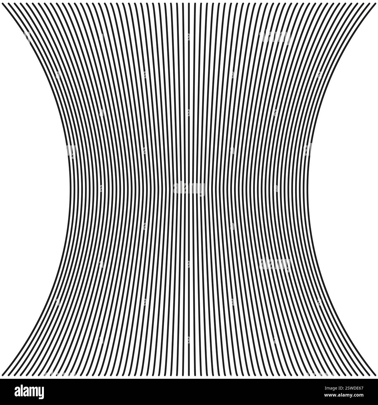 Curved parallel lines. Optical perspective effect. High contrast abstract. Vector illustration. Stock Vector