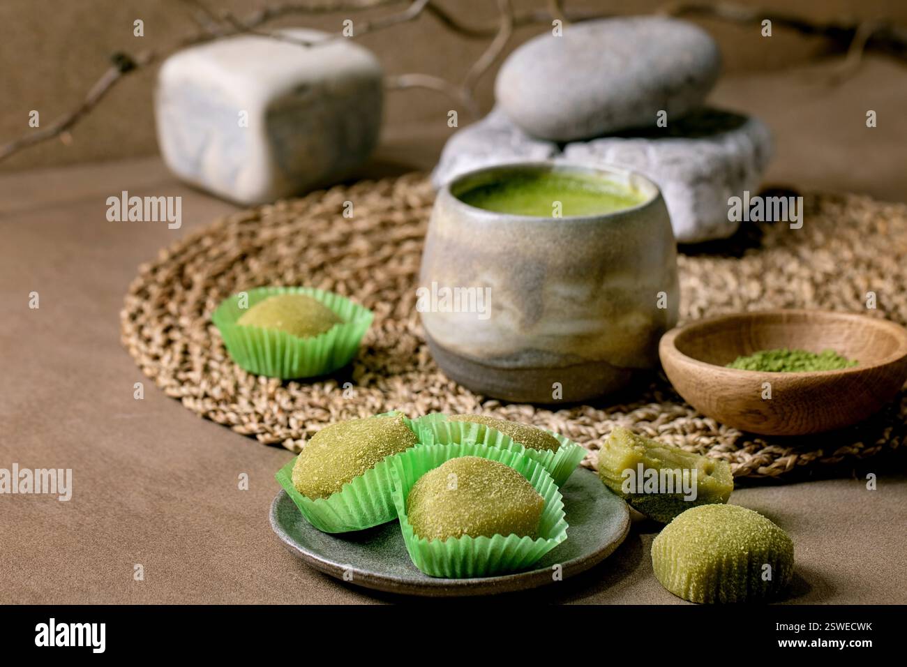 Asian rice dessert sweet green matcha mochi Stock Photo - Alamy