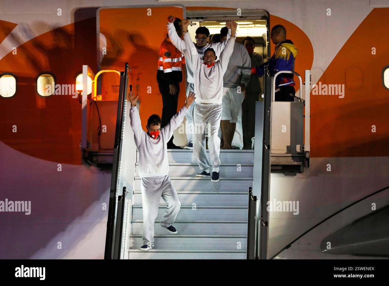 Venezuelan migrants deported from the United States arrive at Simon