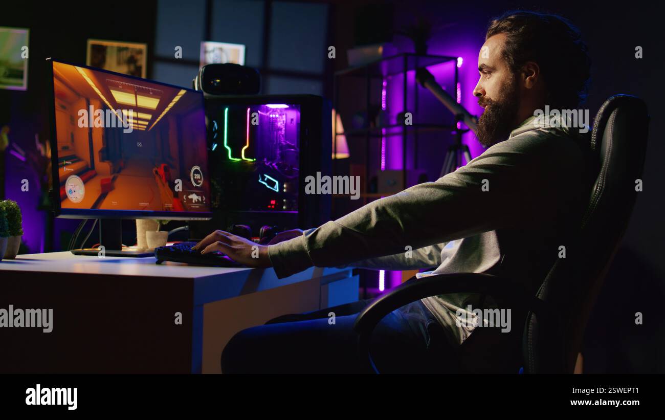 Intense Gaming On Computer Professional gamer competing in intense hi-res stock photography and ...