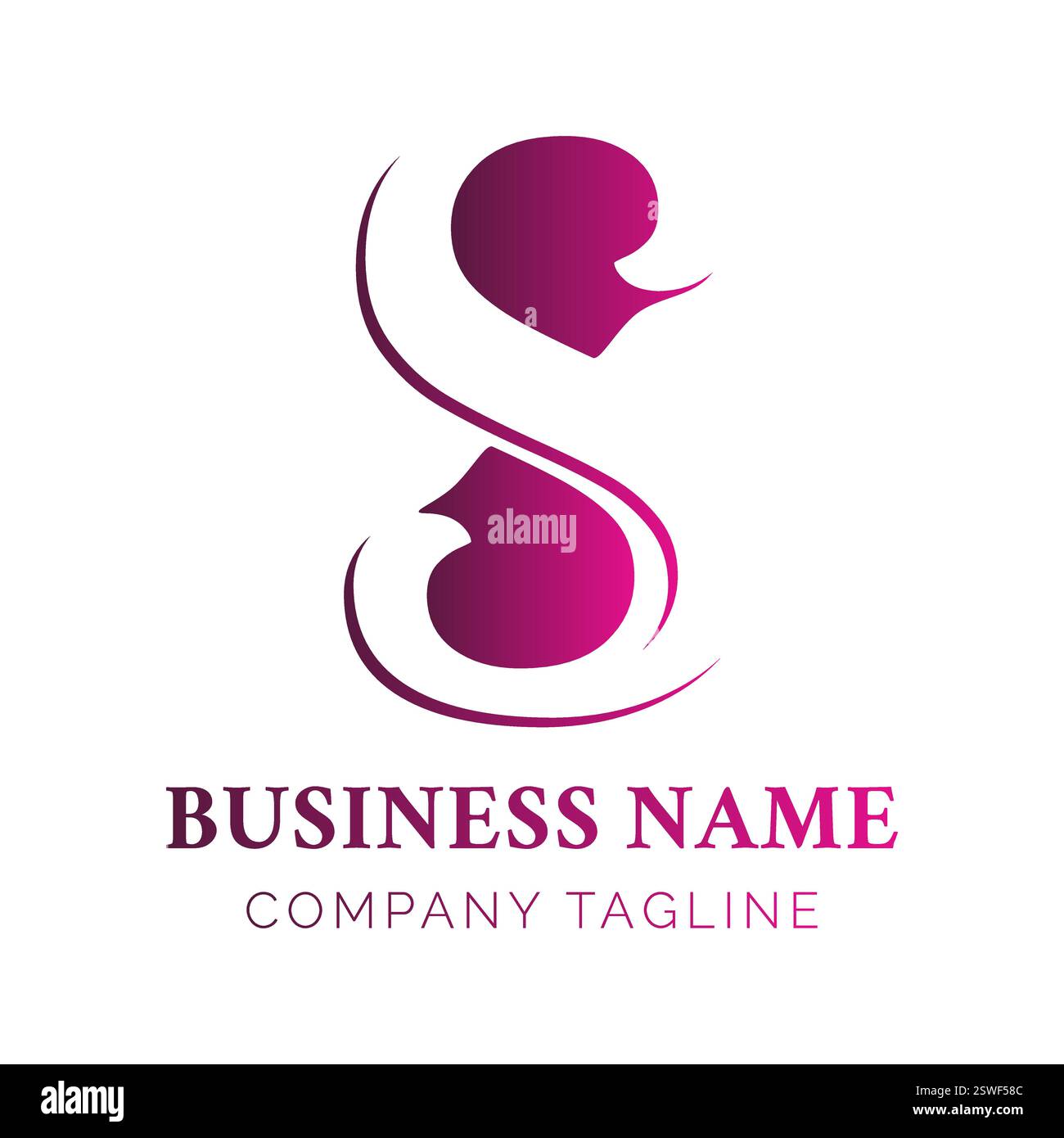 Pink Feminine S Letter Initial Negative Space Logo Stock Vector