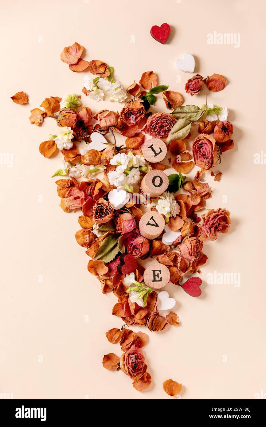 Creative Valentines layout with flowers Stock Photo