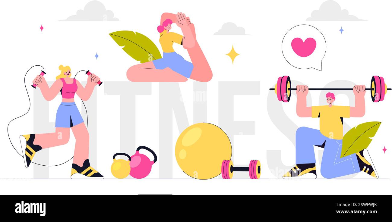 Fitness and Gym Vector Illustration Featuring Exercise, Wellness ...