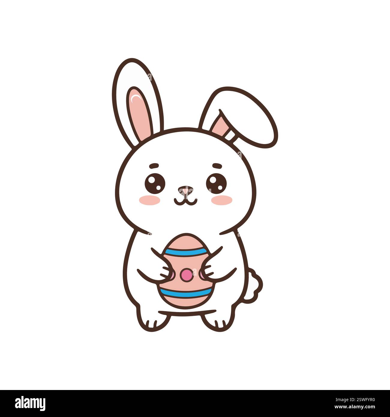 Kawaii Easter Bunny Holding a Decorated Egg — Cute Cartoon Illustration ...