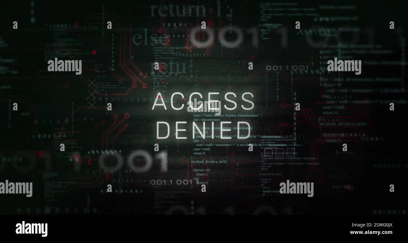 Image of access denied text over processing data and charts on interface Stock Photo