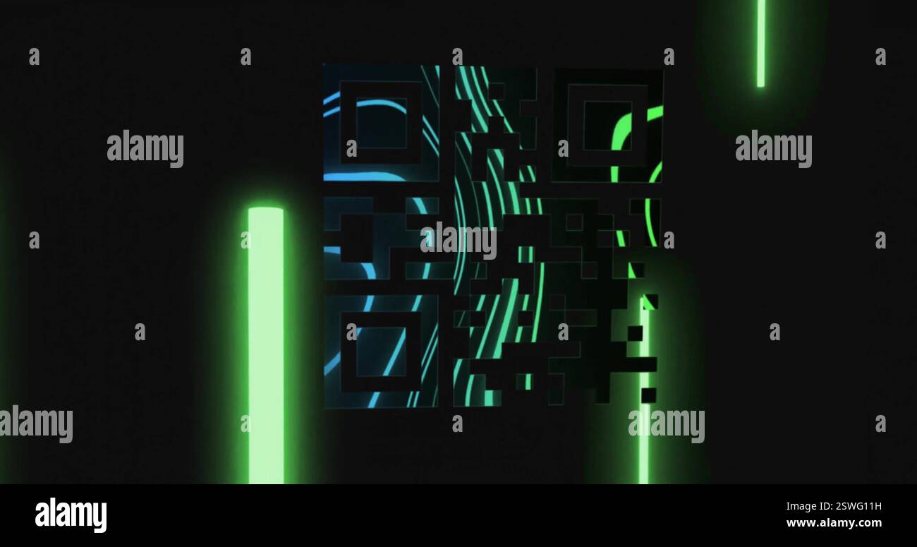 Image of qr code and glowing neon light trails Stock Photo