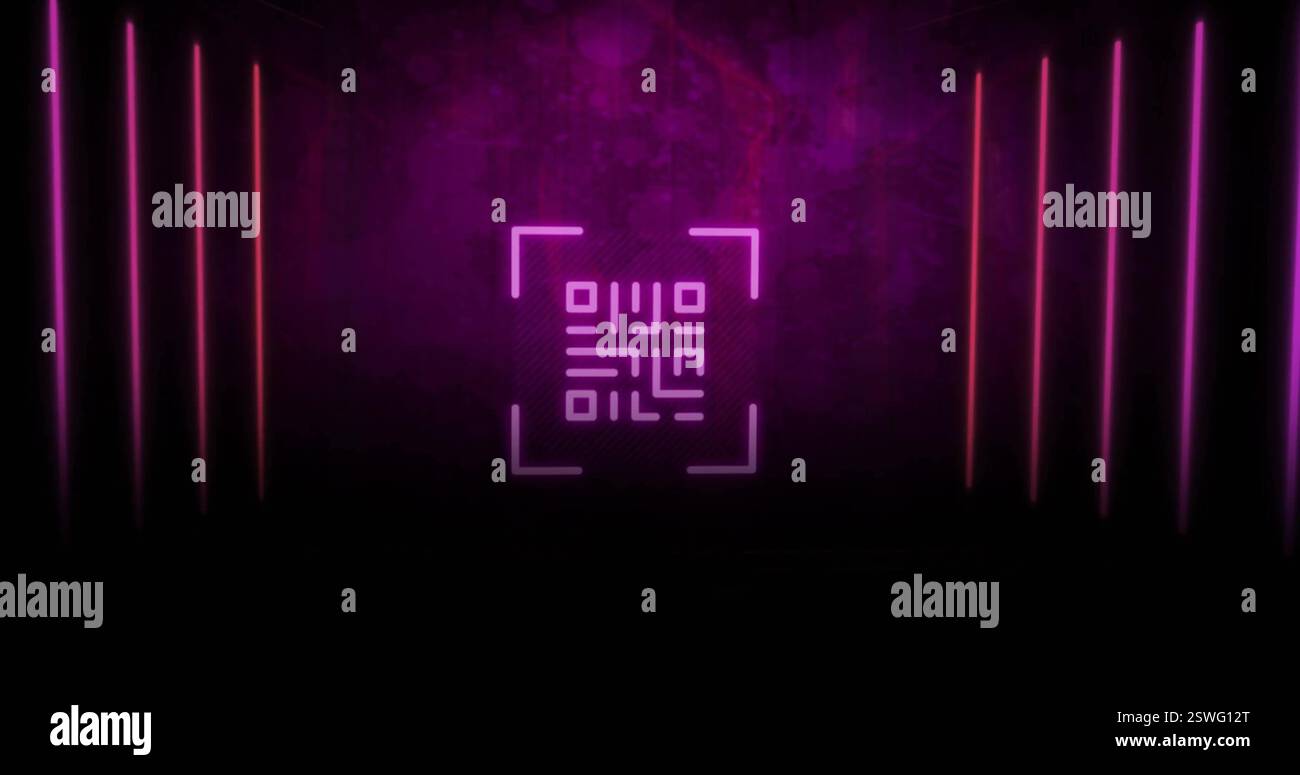 Image of qr code and glowing neon light trails Stock Photo