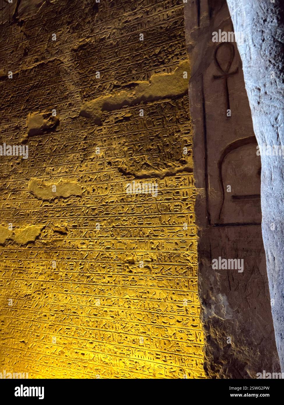 Bas-relief inscriptions on the wall at the Great Temple of Abu Simbel ...