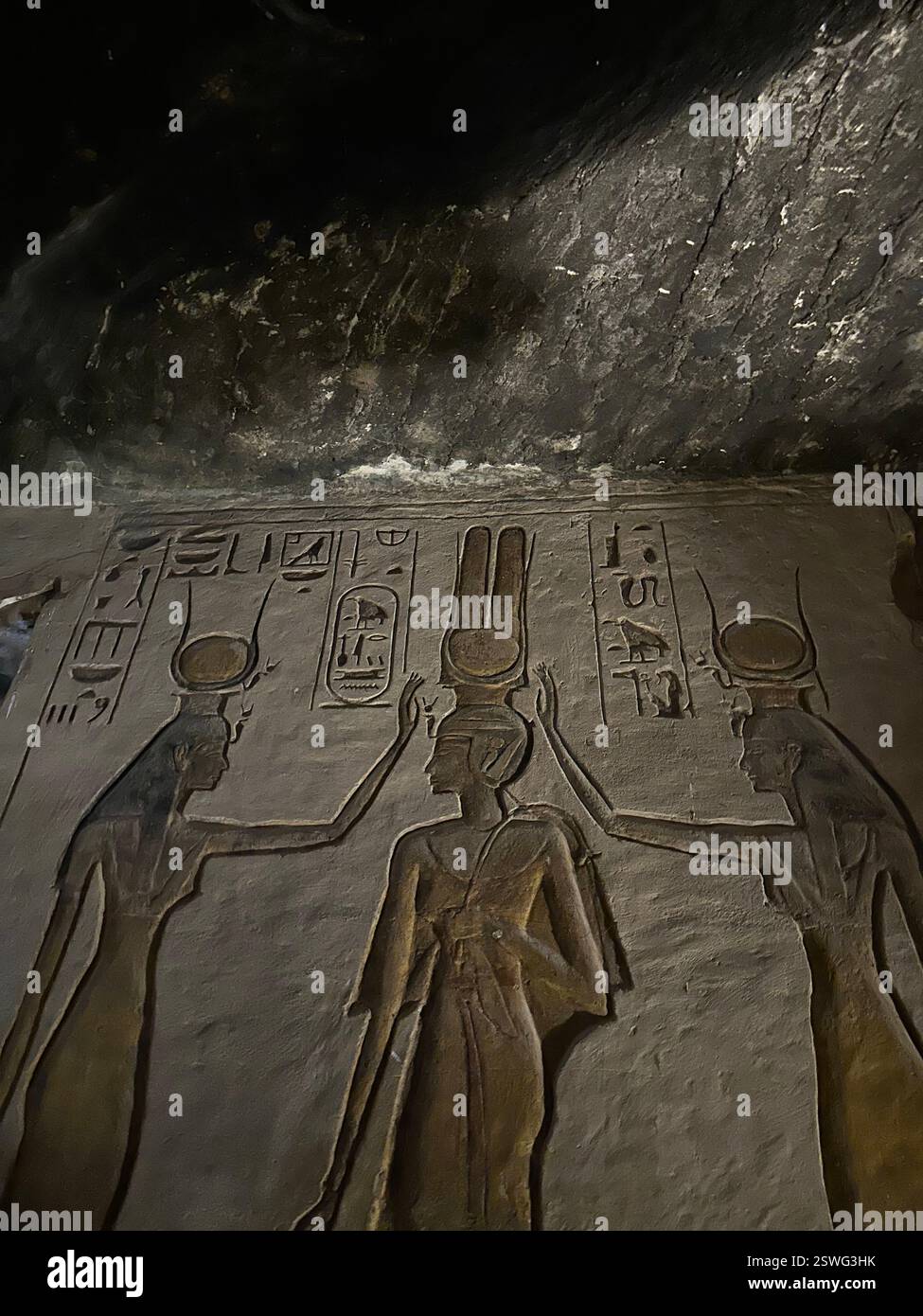 Bas-relief inscriptions on the wall in the small temple of Hathor and ...