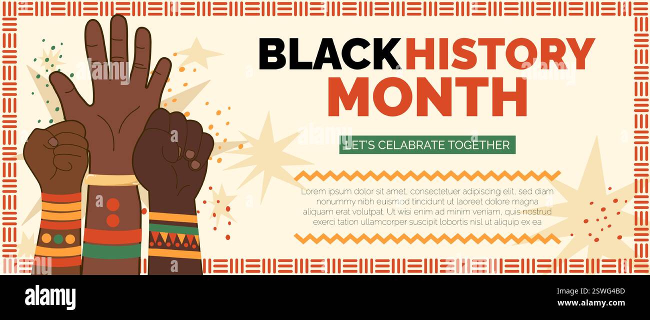Celebrating Black History Month with Hands Raised, vector illustration ...