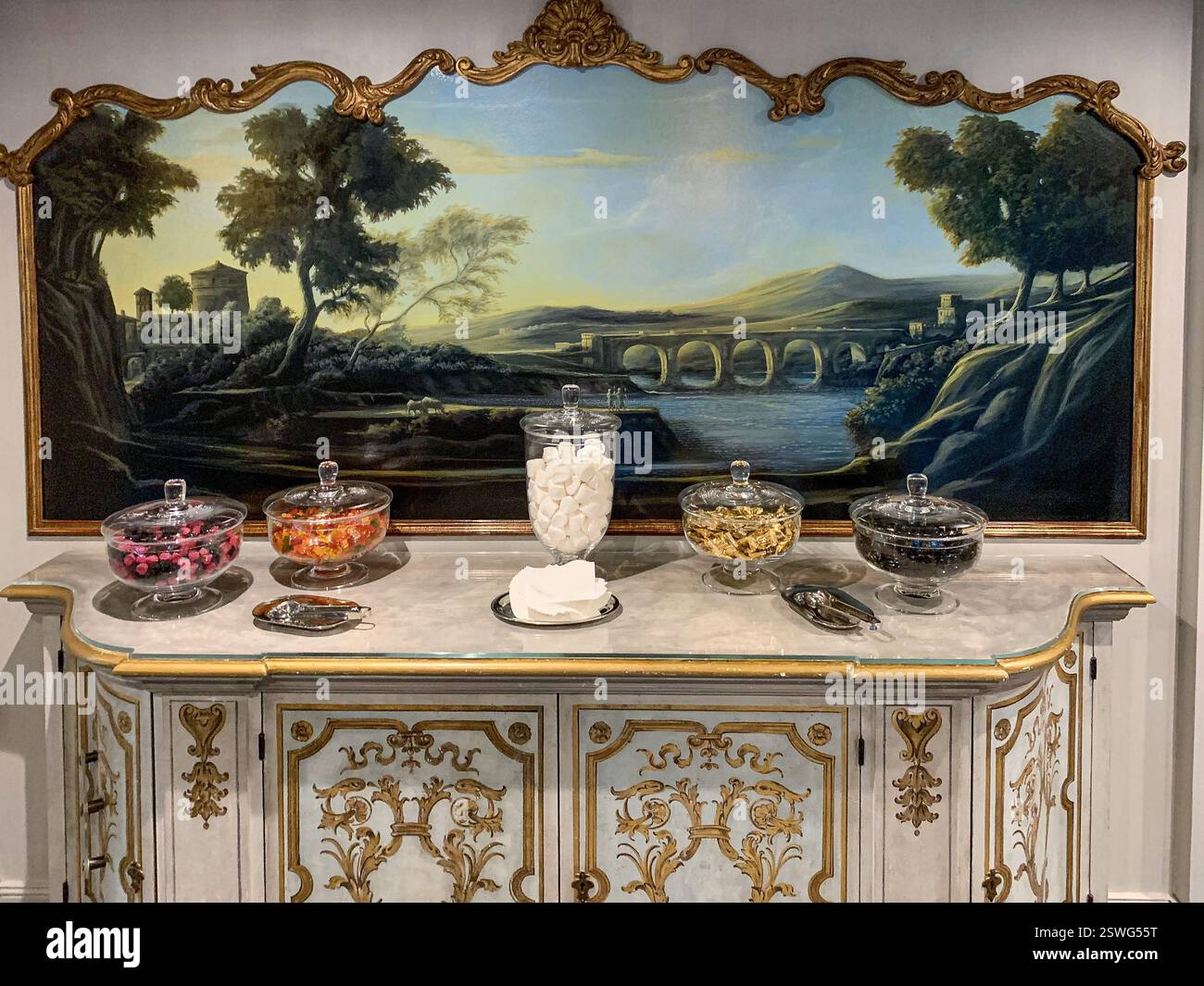 On board cruise ship SS MARIA THERESA (Uniworld Boutique River Cruises), famous for its opulent 18th-century decor, sailing on Danube & Main waterways - Smartphone Captured Stock Image