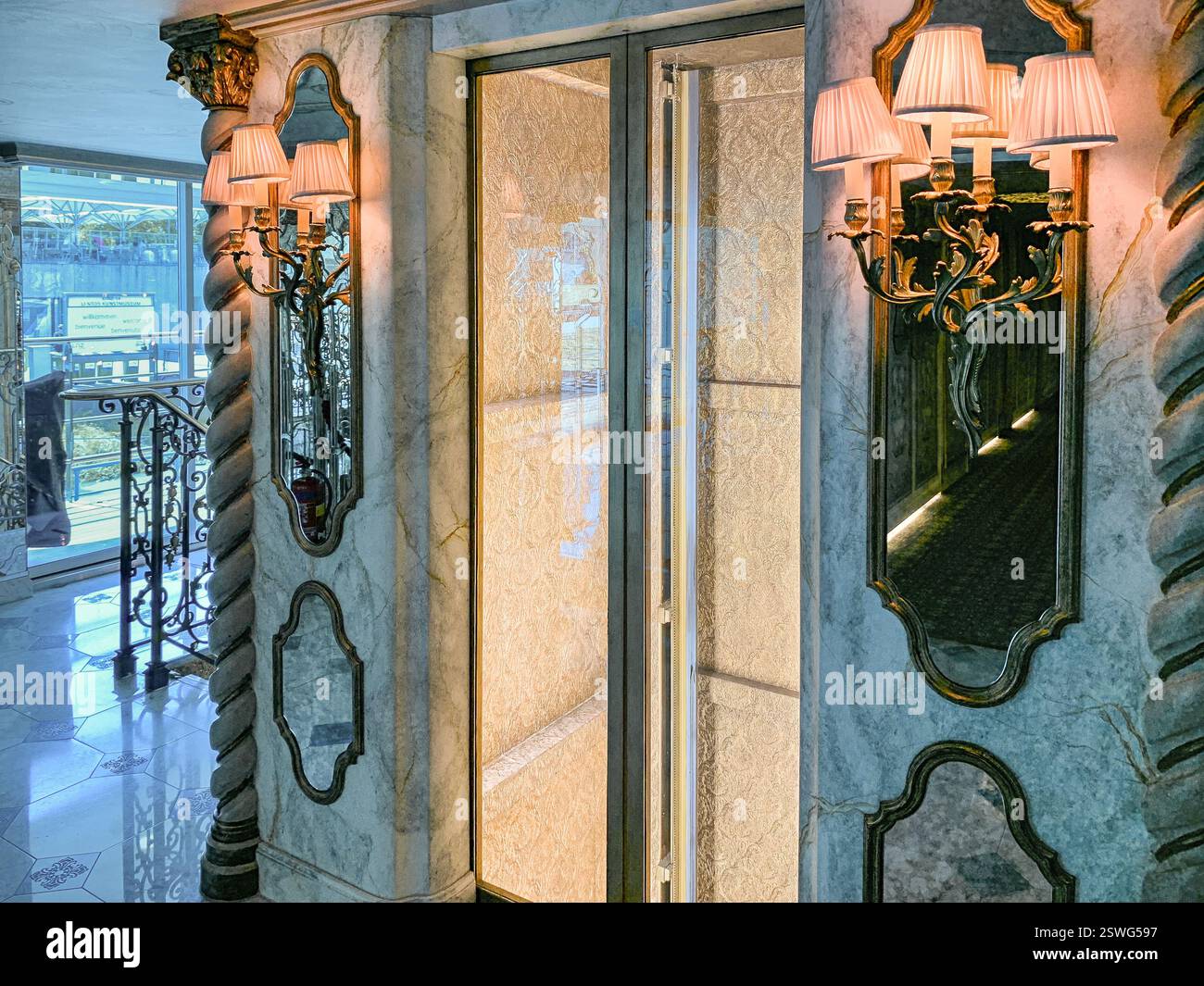On board cruise ship SS MARIA THERESA (Uniworld Boutique River Cruises), famous for its opulent 18th-century decor, sailing on Danube & Main waterways - Smartphone Captured Stock Image