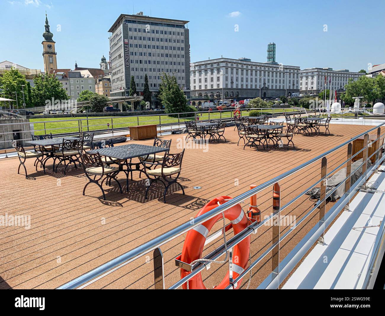 On board cruise ship SS MARIA THERESA (Uniworld Boutique River Cruises), famous for its opulent 18th-century decor, sailing on Danube & Main waterways - Smartphone Captured Stock Image