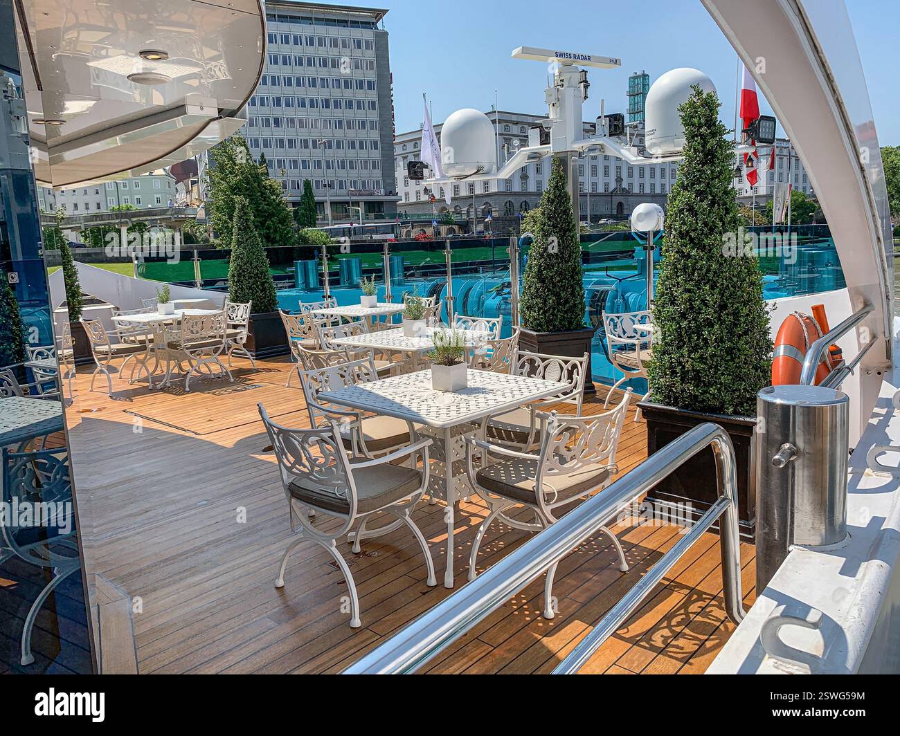 On board cruise ship SS MARIA THERESA (Uniworld Boutique River Cruises), famous for its opulent 18th-century decor, sailing on Danube & Main waterways - Smartphone Captured Stock Image