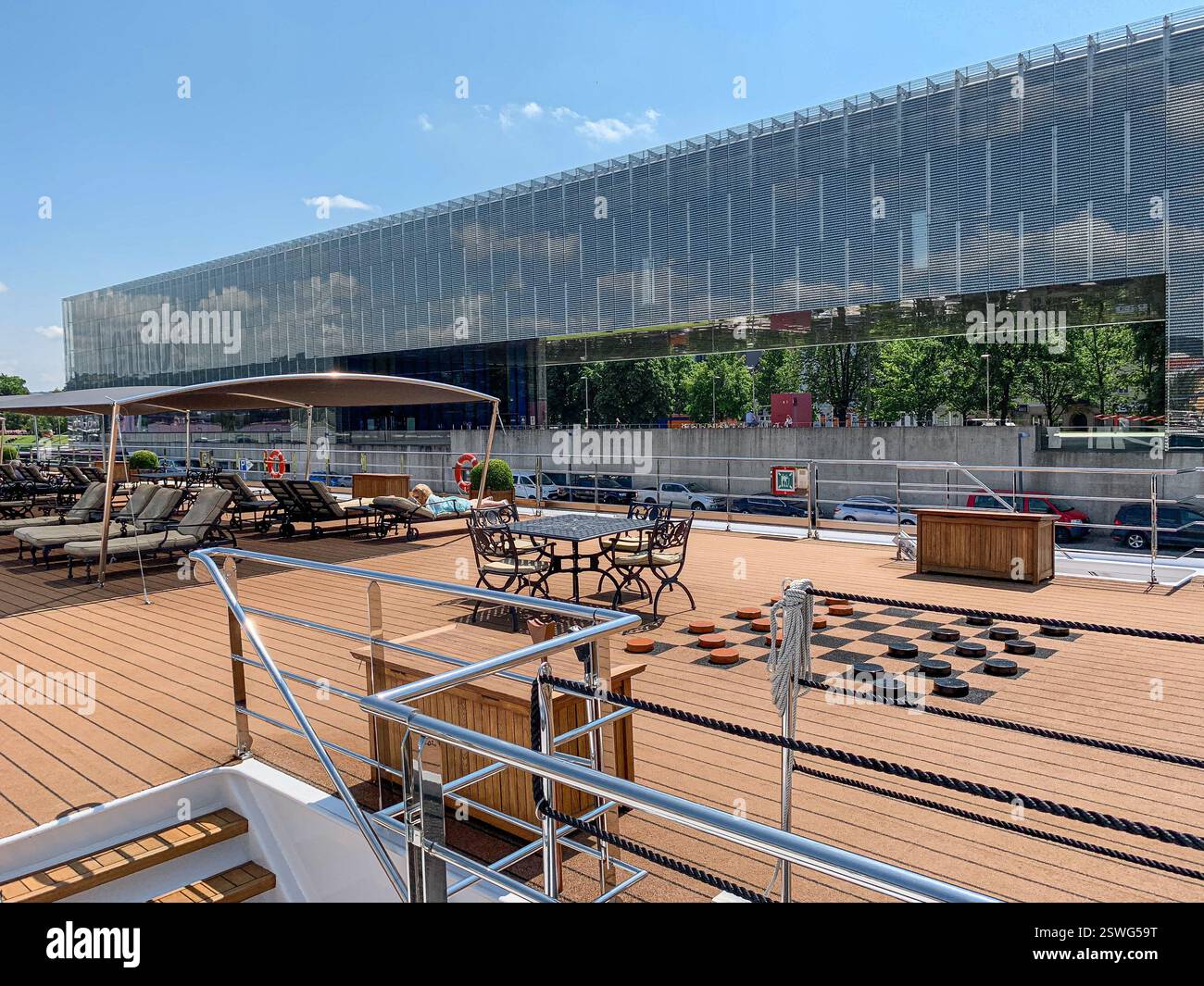 On board cruise ship SS MARIA THERESA (Uniworld Boutique River Cruises), famous for its opulent 18th-century decor, sailing on Danube & Main waterways - Smartphone Captured Stock Image
