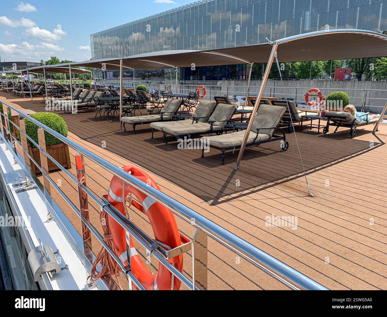 On board cruise ship SS MARIA THERESA (Uniworld Boutique River Cruises), famous for its opulent 18th-century decor, sailing on Danube & Main waterways - Smartphone Captured Stock Image