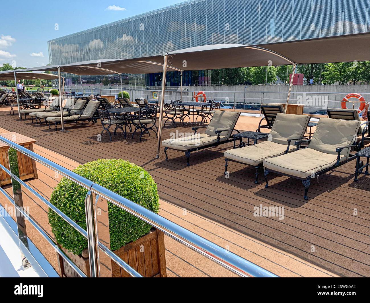 On board cruise ship SS MARIA THERESA (Uniworld Boutique River Cruises), famous for its opulent 18th-century decor, sailing on Danube & Main waterways - Smartphone Captured Stock Image
