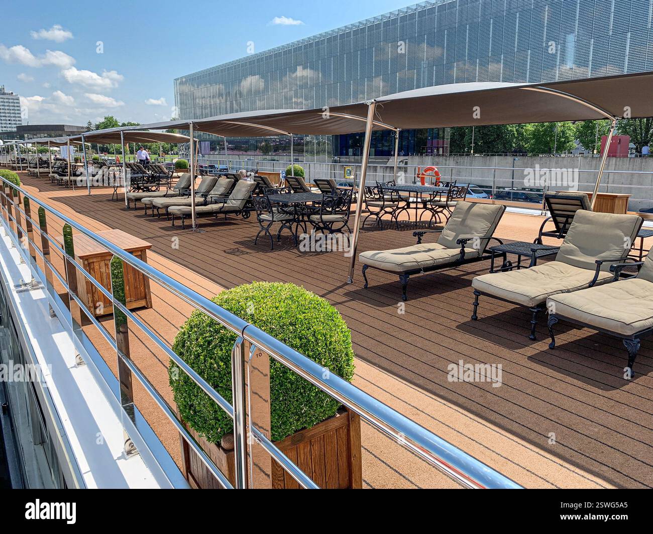On board cruise ship SS MARIA THERESA (Uniworld Boutique River Cruises), famous for its opulent 18th-century decor, sailing on Danube & Main waterways - Smartphone Captured Stock Image
