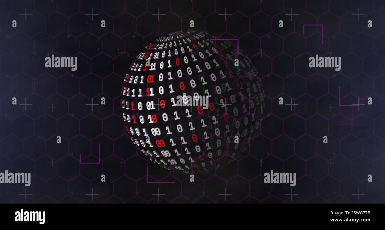 Image of globe of binary coding over shapes Stock Photo - Alamy