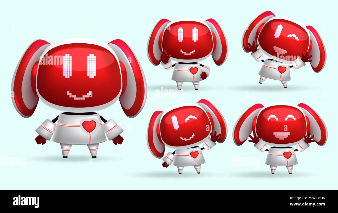 Robot animal characters vector set. Robotic kawaii girls character with ...