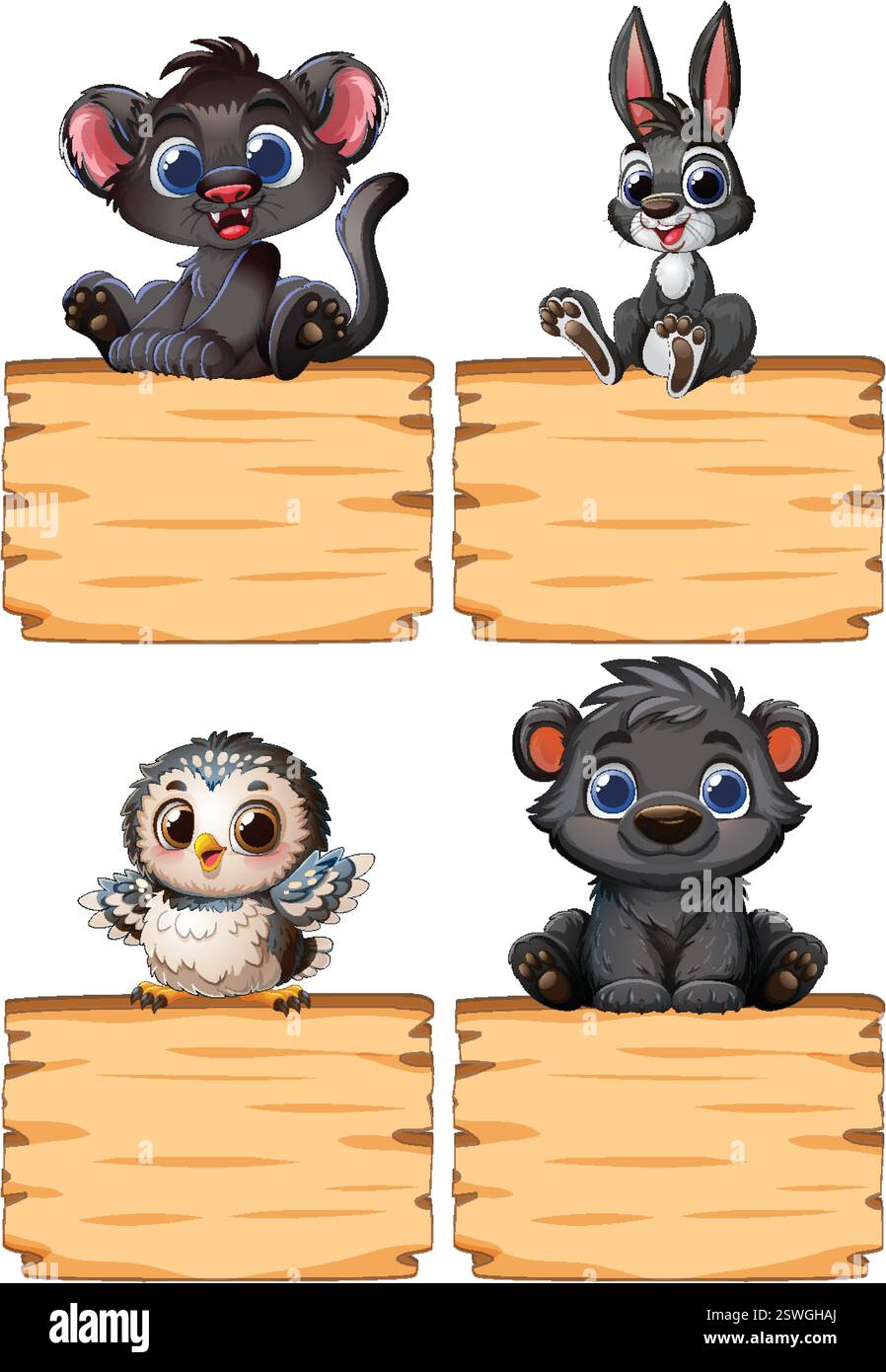 Adorable animals sitting on blank wooden signs Stock Vector Image & Art ...
