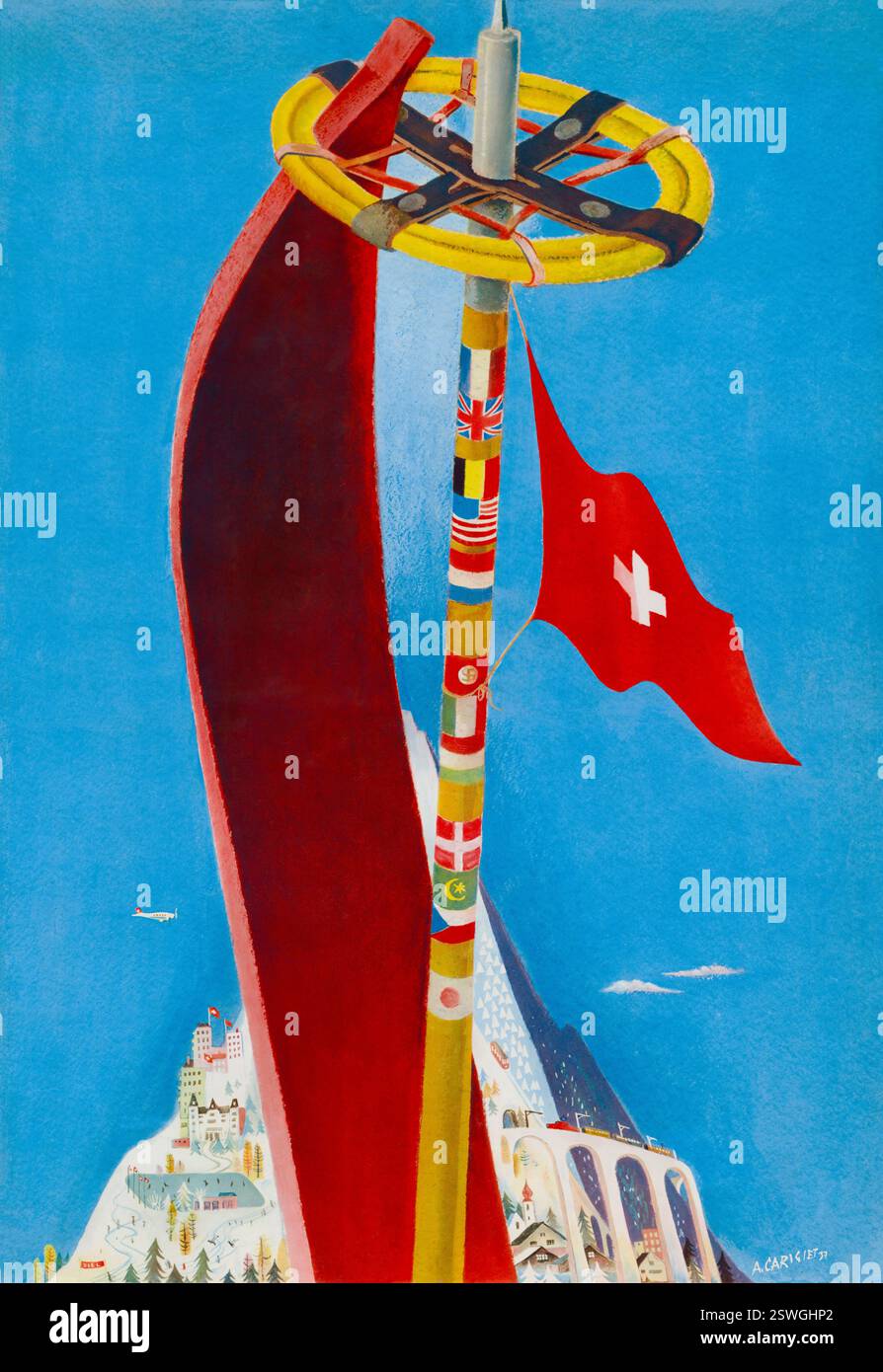 Vintage ski poster switzerland hi-res stock photography and