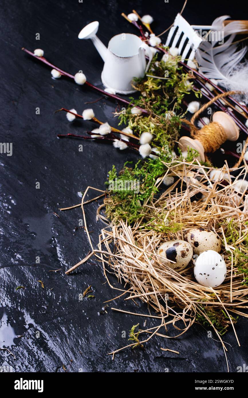 Easter composition with quail eggs Stock Photo
