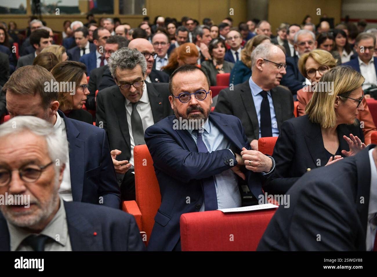 French Minister of Health and Access to Care Yannick Neuder looks on as he takes part in a