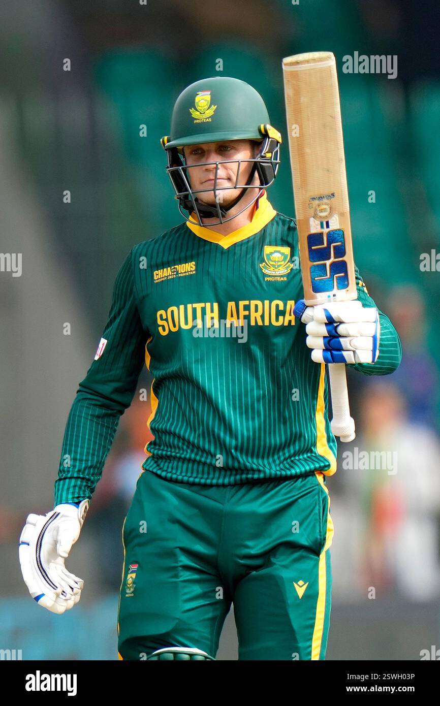 South Africa's Ryan Rickelton celebrates after scoring fifty during the ...