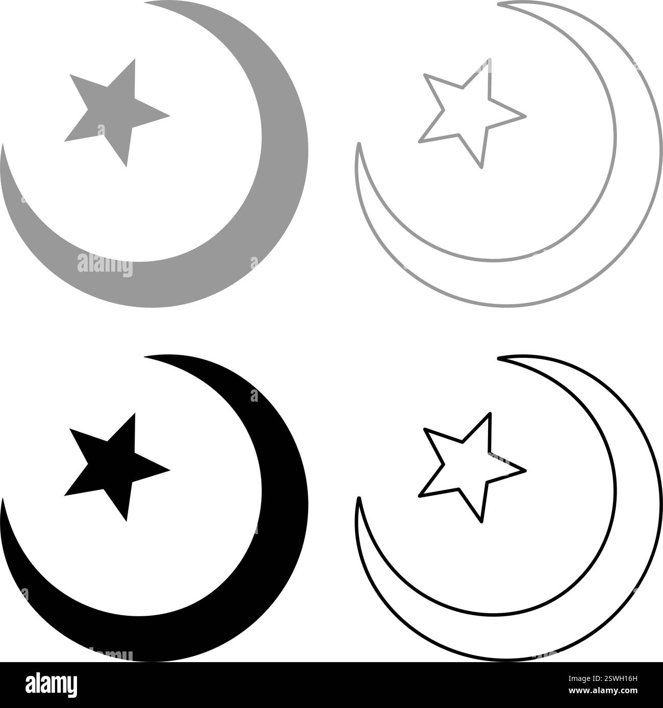 Symbol Alem Islam Halfmoon Arabic moon and star set icon grey black ...