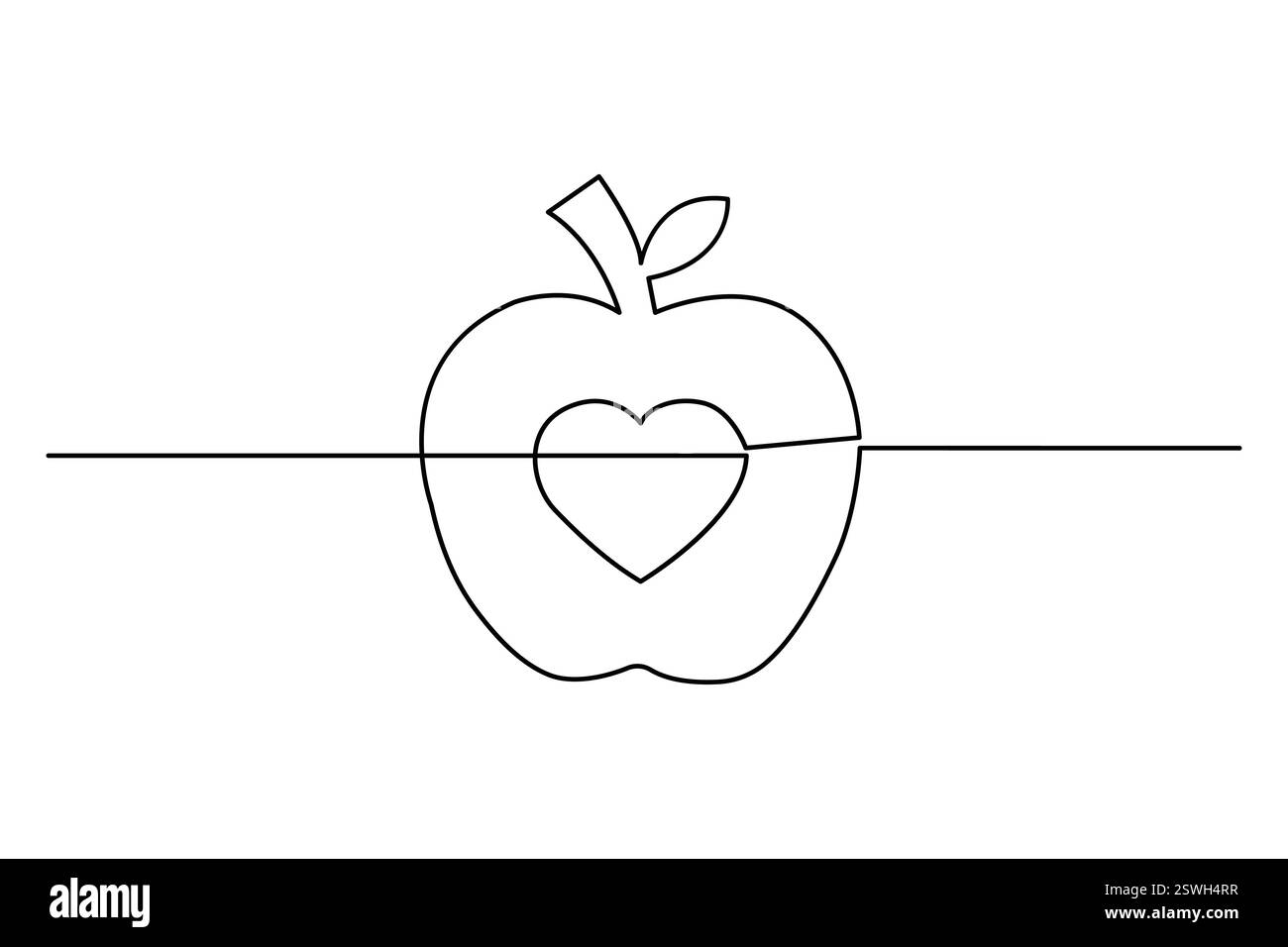 Apple continuous one line drawing of fruit outline isolated vector icon ...