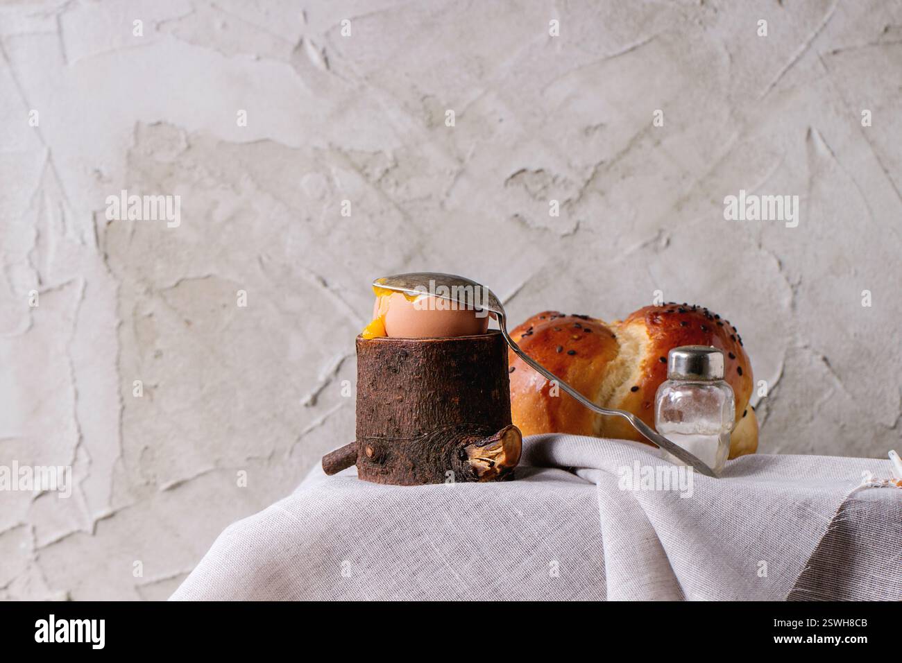 Breakfast with egg and bread Stock Photo
