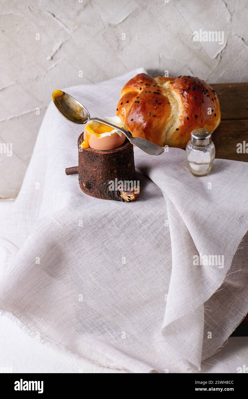 Breakfast with egg and bread Stock Photo
