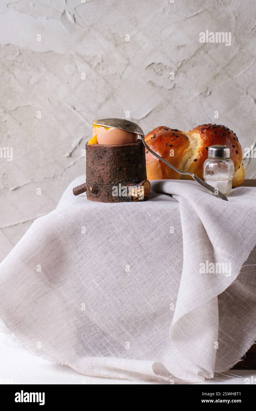 Breakfast with egg and bread Stock Photo