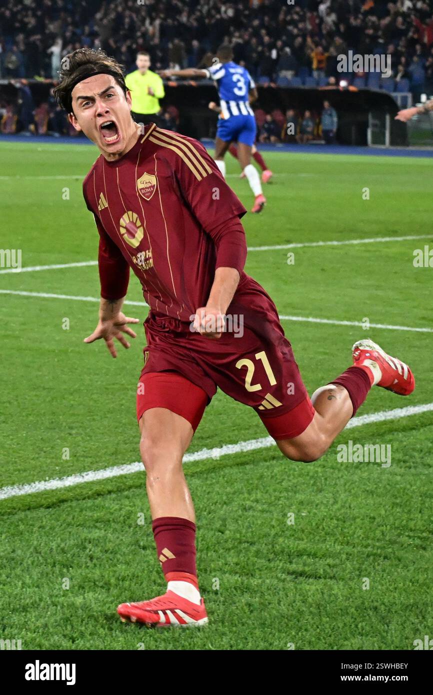 Rome, Lazio. 20th Feb, 2025. Paulo Dybala of AS Roma celebrates scoring ...