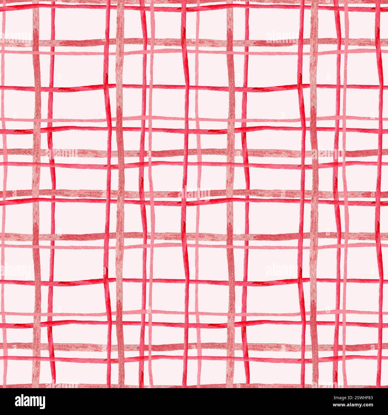 Seamless pattern with hand-painted red and pink plaid on a light ...
