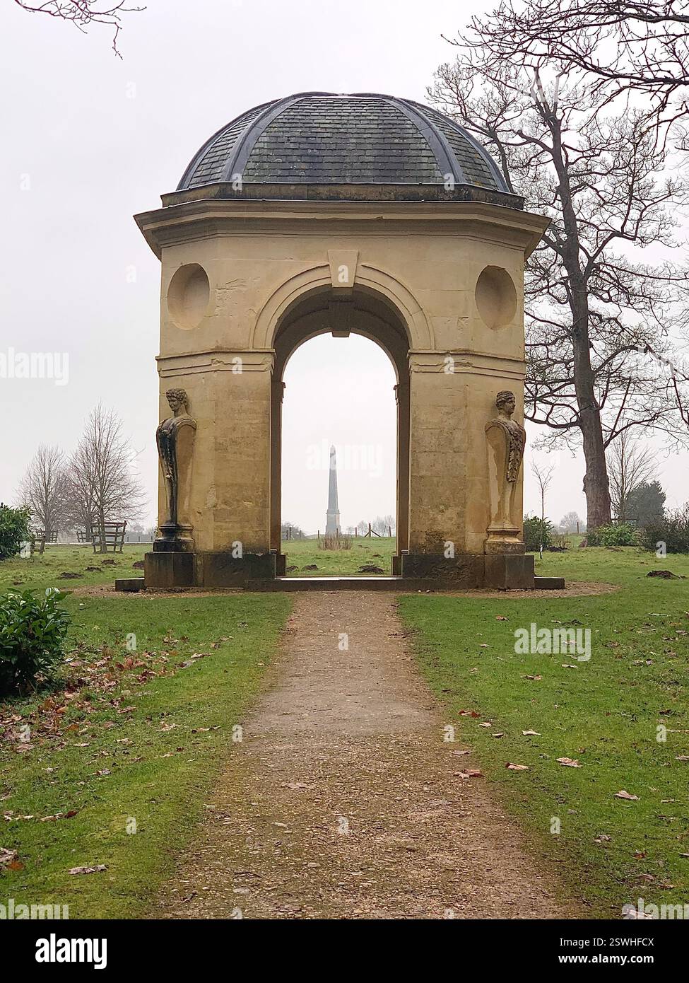 Stowe School Stowe Landscape Gardens Northamptonshire UK British old pupils Pupil boarding school history historic games plants trees rear lion - Smartphone Captured Stock Image