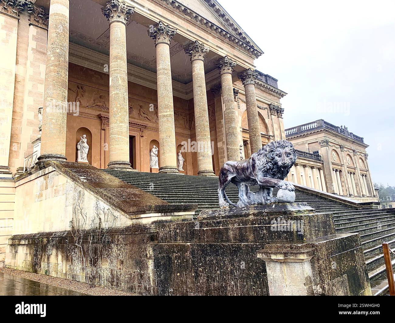 Stowe School Stowe Landscape Gardens Northamptonshire UK British old pupils Pupil boarding school history historic games plants trees rear lion - Smartphone Captured Stock Image