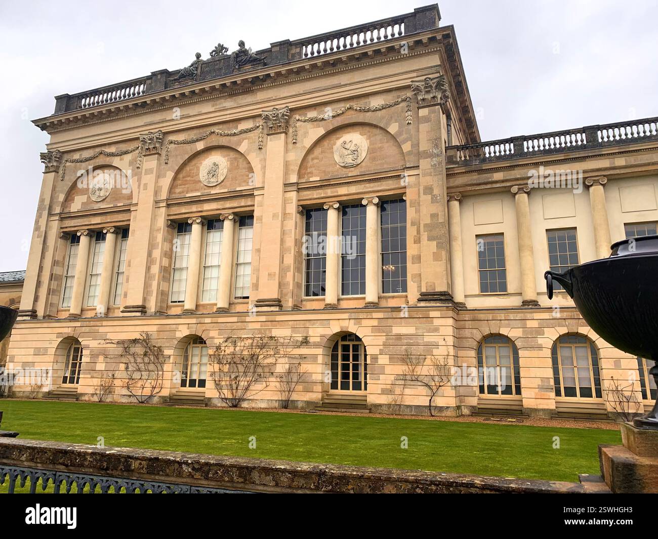 Stowe School Stowe Landscape Gardens Northamptonshire UK British old pupils Pupil boarding school history historic games plants trees rear lion - Smartphone Captured Stock Image