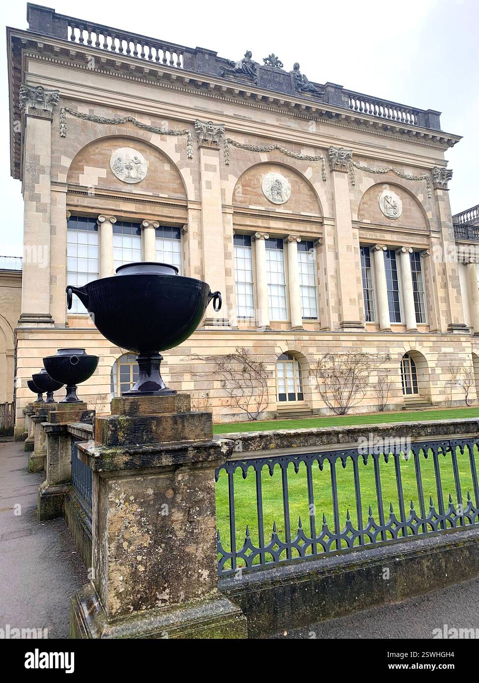 Stowe School Stowe Landscape Gardens Northamptonshire UK British old pupils Pupil boarding school history historic games plants trees rear lion - Smartphone Captured Stock Image